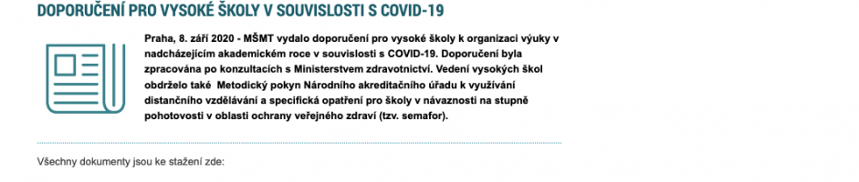 Doporučení MŠMT pro vysoké školy k organizaci výuky